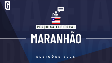 Ilustração feita pela Gazeta do Povo sobre pesquisa eleitoral nas Eleições 2026, com a bandeira do Maranhão