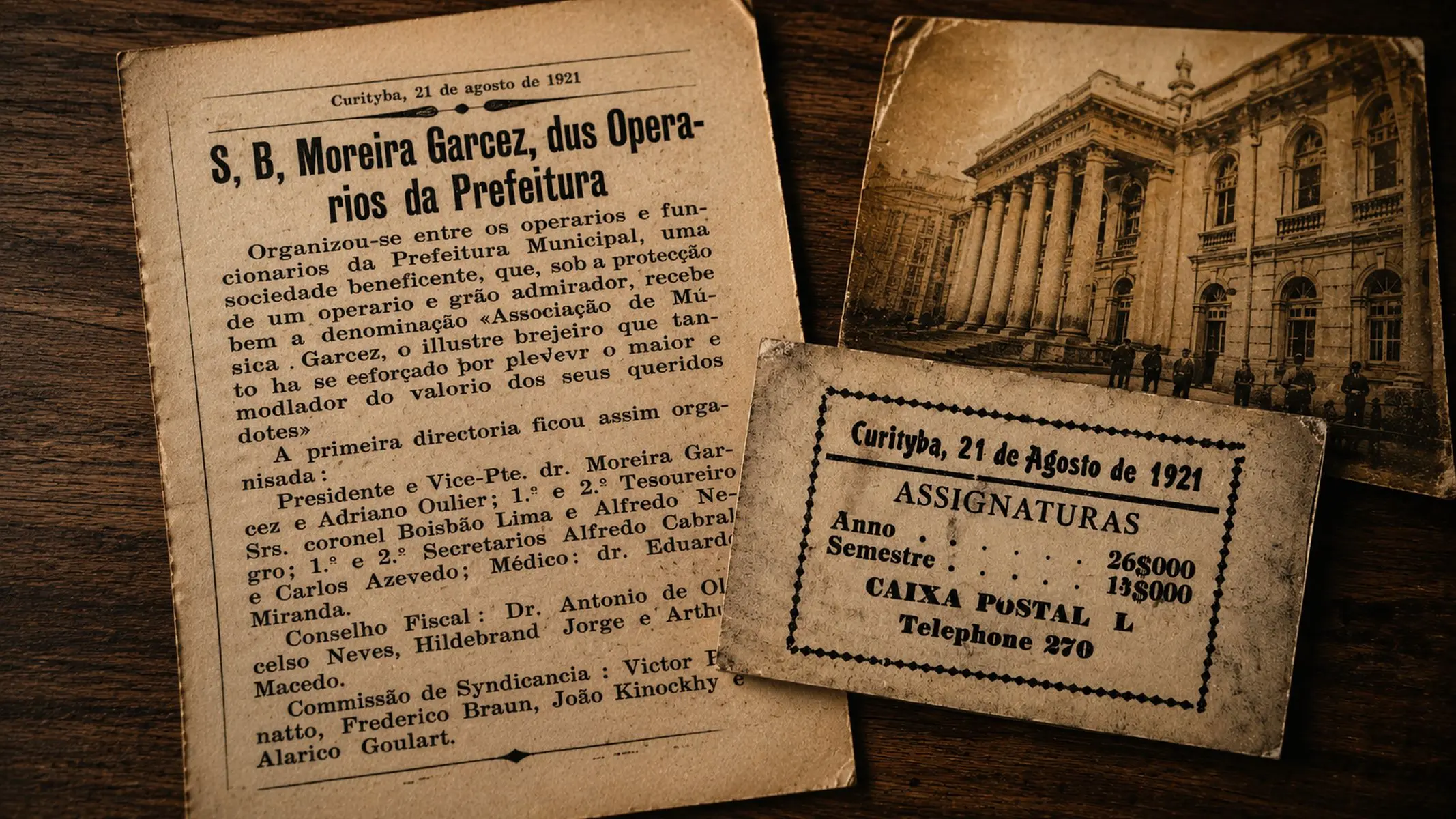 Registro histórico de 1921 ajuda a contar os primeiros capítulos da Sociedade, quando a união entre trabalhadores municipais começava a dar forma a uma iniciativa de auxílio e beneficência que atravessaria gerações.