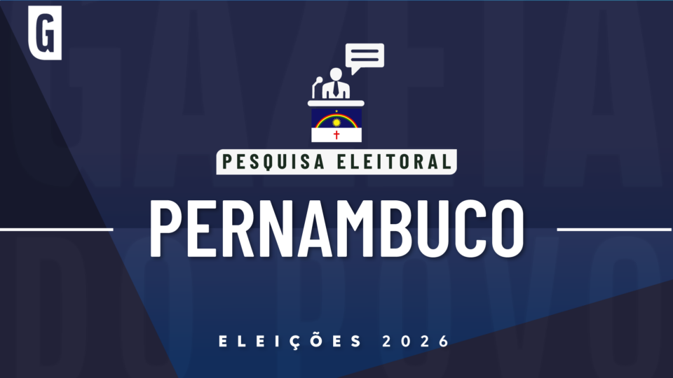 Ilustração feita pela Gazeta do Povo sobre pesquisa eleitoral nas Eleições 2026, com a bandeira de Pernambuco