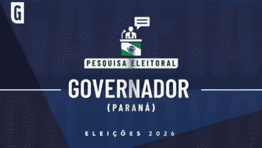 Ilustração feita pela Gazeta do Povo sobre pesquisa eleitoral nas Eleições 2026, com a bandeira do Paraná.