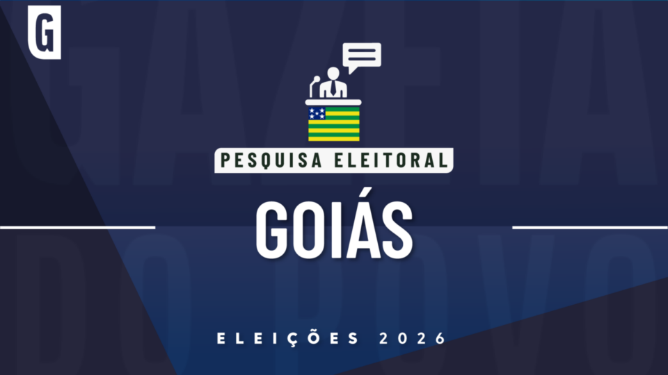 Ilustração feita pela Gazeta do Povo sobre pesquisa eleitoral nas Eleições 2026, com a bandeira de Goiás.