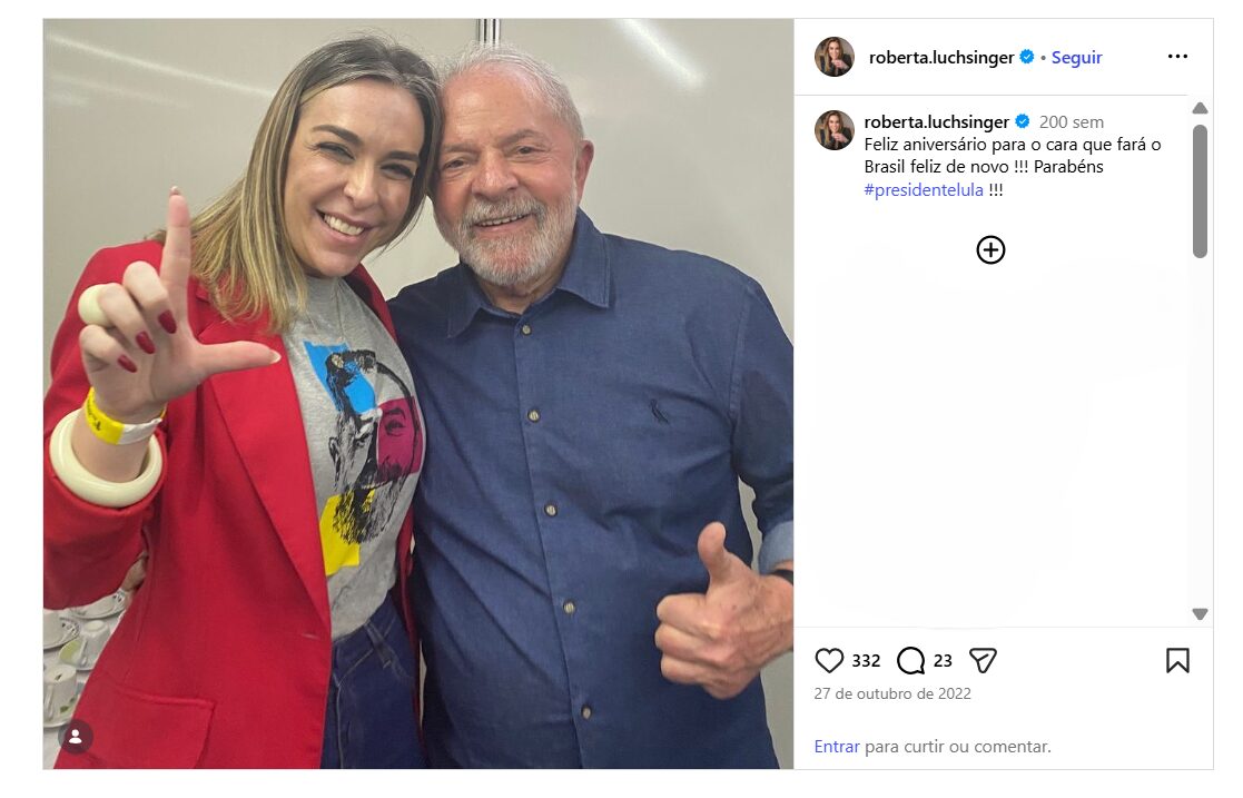 Lula diz que não conhece Roberta Luchsinger, mas fotos mostram os dois juntos