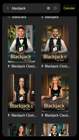Resultados disponíveis ao buscar “blackjack” na Betboom