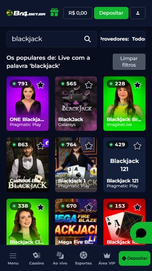 Principais opções de blackjack ao vivo que a Br4bet oferece