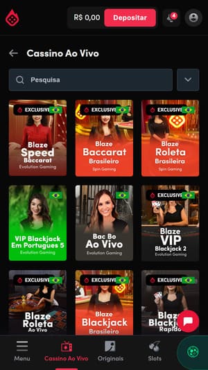 Catálogo de mesas de blackjack disponíveis no cassino da Blaze