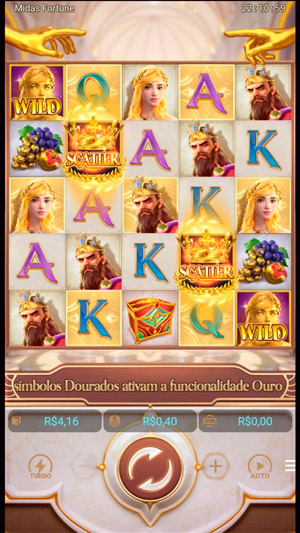 Layout do Midas Fortune com os Golden Symbols que geram recursos wild