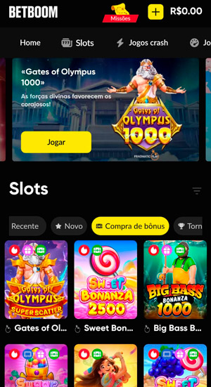 Página de slots do cassino da BetBoom que exibe títulos de jogos com RTP alto