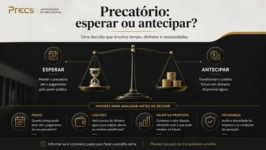 Esperar ou antecipar um precatório? A decisão envolve prazo, liquidez, valor e segurança.