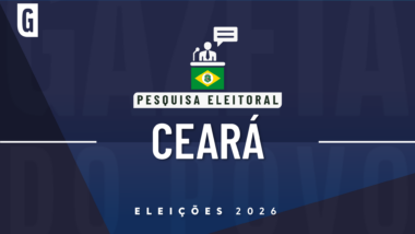 Imagem ilustrativa de pesquisa eleitoral com a bandeira e a palavra Ceará