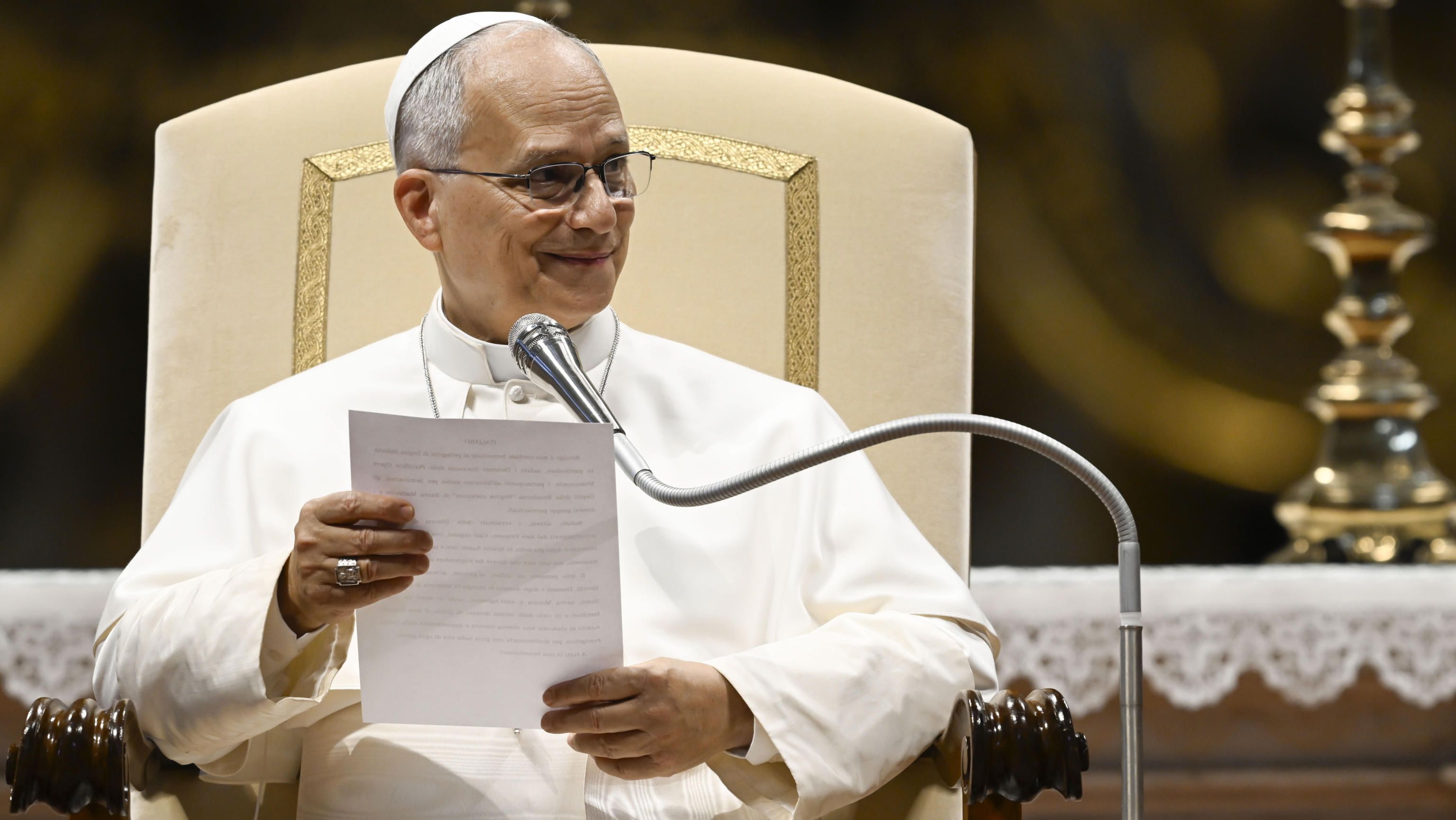O papa Leão XIV durante audiência geral na Basílica de São Pedro, em 26 de agosto.