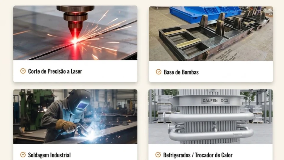 Calfen combina engenharia 3D sob demanda com maquinário pesado para assegurar corte a plasma perfeito e conformação milimétrica na dobra e calandragem de chapas e tubos.