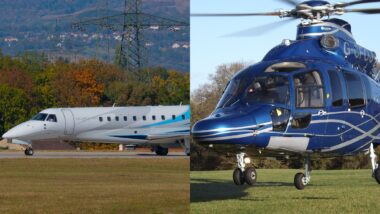 Jato executivo Legacy 650, da Embraer, e helicóptero EC 155 B1, da Airbus: Daniel Vorcaro propôs pagar parte dos honorários a Viviane Barci de Moraes com cotas de aeronaves