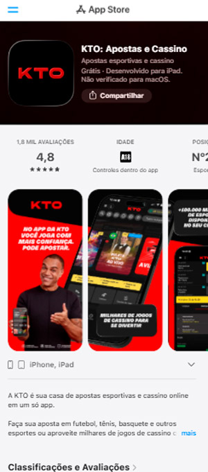 Página do app da KTO na App Store para baixar no iPhone com iOS