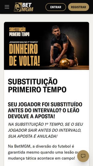Ferramenta “Substituição Primeiro Tempo”, disponível na BetMGM