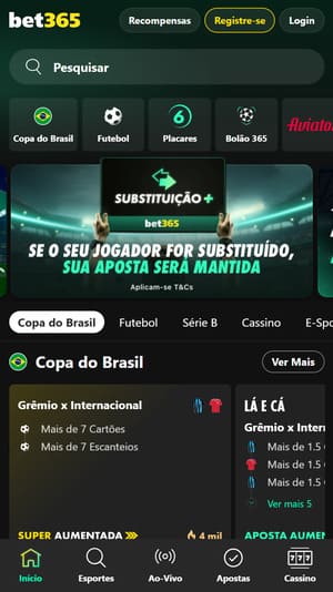Tela mostrando a disponibilidade da Substituição+ na bet365