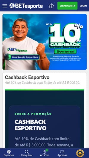 Promoção de cashback de até 10% disponível na BETesporte