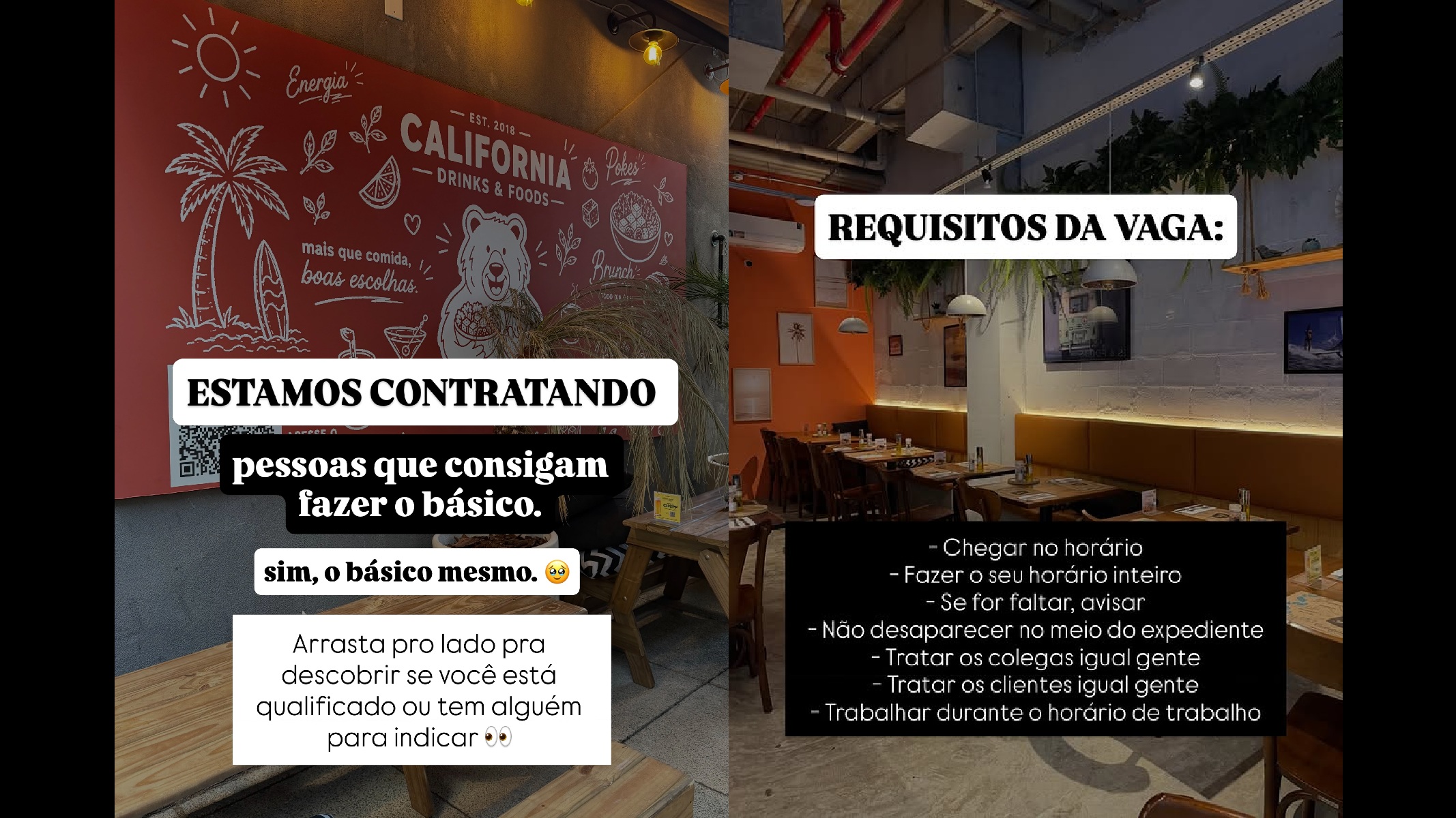Restaurante paulista viraliza ao divulgar vaga pedindo para “fazer o básico”