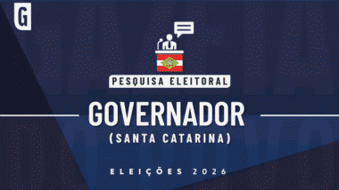Imagem ilustrativa de pesquisa eleitoral com a bandeira de Santa Catarina e a palavra Governador