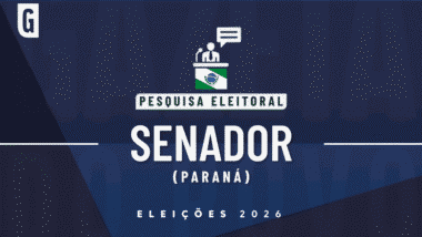 Ilustração feita pela Gazeta do Povo sobre pesquisa eleitoral nas Eleições 2026, com a bandeira do Paraná e a palavra Senador.