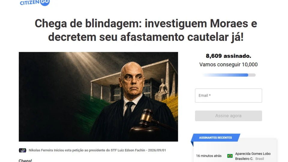 A petição é destinada ao presidente do STF, Edson Fachin, aos demais ministros da Corte e à Procuradoria-Geral da República (PGR).