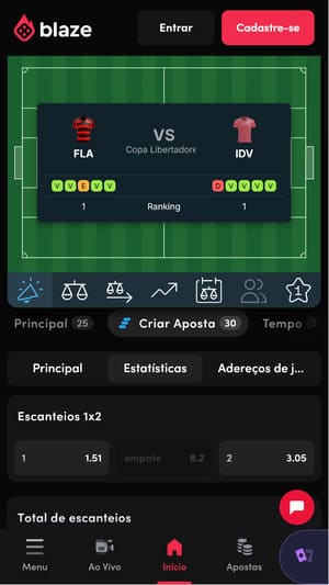 Captura de tela mostrando o Criar Aposta, disponível na Blaze