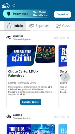 Tela com parte das ofertas disponíveis na Sportingbet