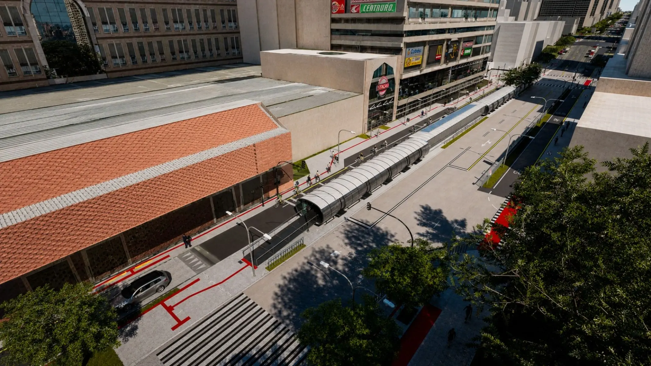 A nova estação-tubo da Praça Eufrásio Correia no sentido Pinhais, uma das intervenções que integram a modernização do BRT Leste-Oeste.