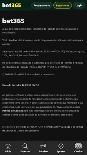 Print que mostra os dados oficiais da bet365