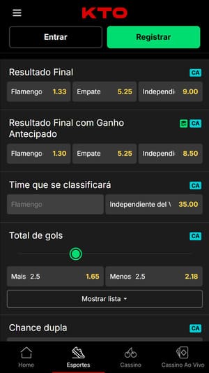 Captura de tela da KTO, com duas opções de mercados chamados “Resultado Final”