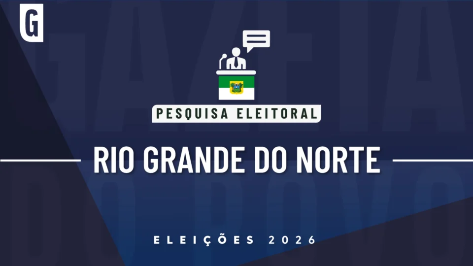 Ilustração feita pela Gazeta do Povo sobre pesquisa eleitoral nas Eleições 2026, com a bandeira do Rio Grande do Norte