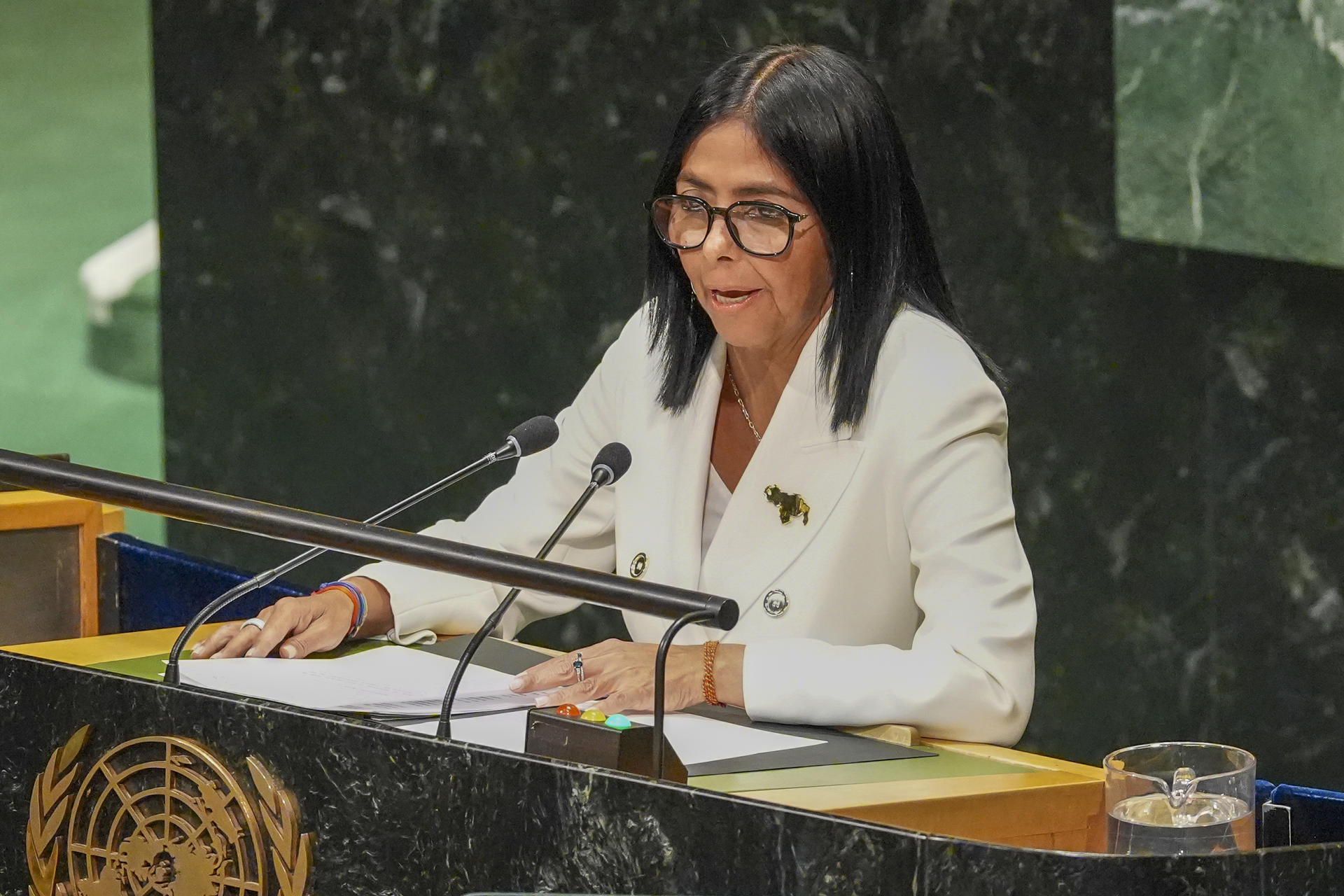 Em discurso na ONU, Delcy promete realização de eleições na Venezuela, mas não cita datas