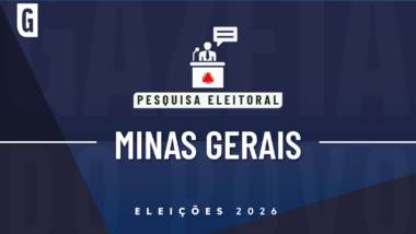 Ilustração feita pela Gazeta do Povo sobre pesquisa eleitoral nas Eleições 2026, com a bandeira de Minas Gerais