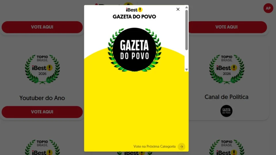 Gazeta do Povo é finalista do Prêmio iBest 2026 na categoria Canal de Política.