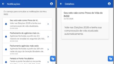 Notificação enviada no dia 23 de setembro pelo aplicativo Meu INSS incentiva comparecimento às eleições como prova de vida