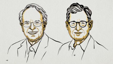 Ilustração dos economistas Robert Hall e Michael Woodford, vencedores do Prêmio Nobel de Economia de 2026