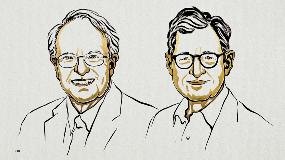Ilustração dos economistas Robert Hall e Michael Woodford, vencedores do Prêmio Nobel de Economia de 2026