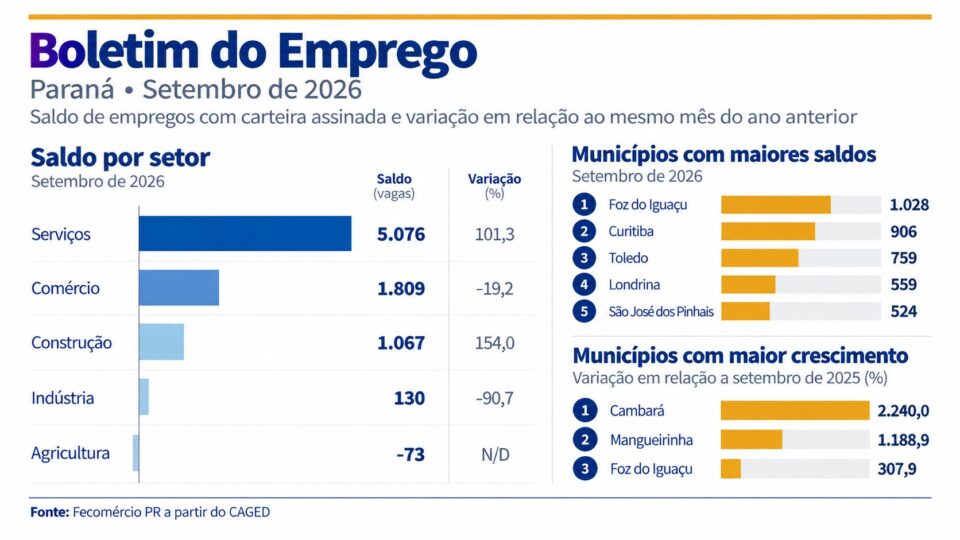 Construção e serviços puxam geração de empregos no Paraná em agosto