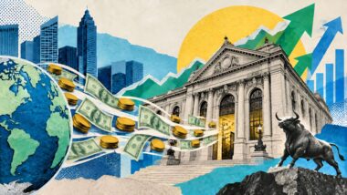 Capital estrangeiro impulsiona a alta da bolsa brasileira em ilustração de colagem