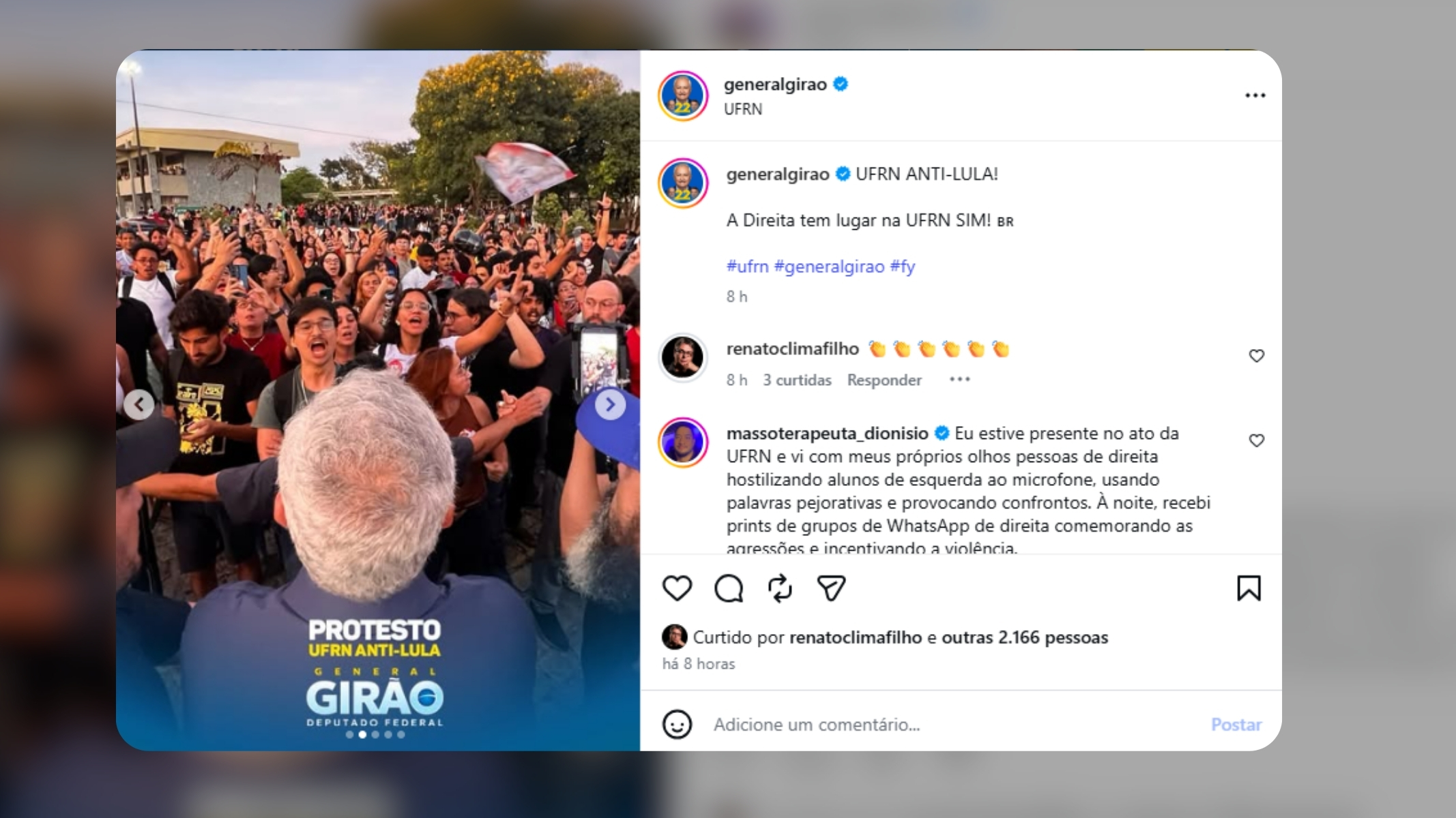 Ato anti-Lula na UFRN termina em confronto entre grupos