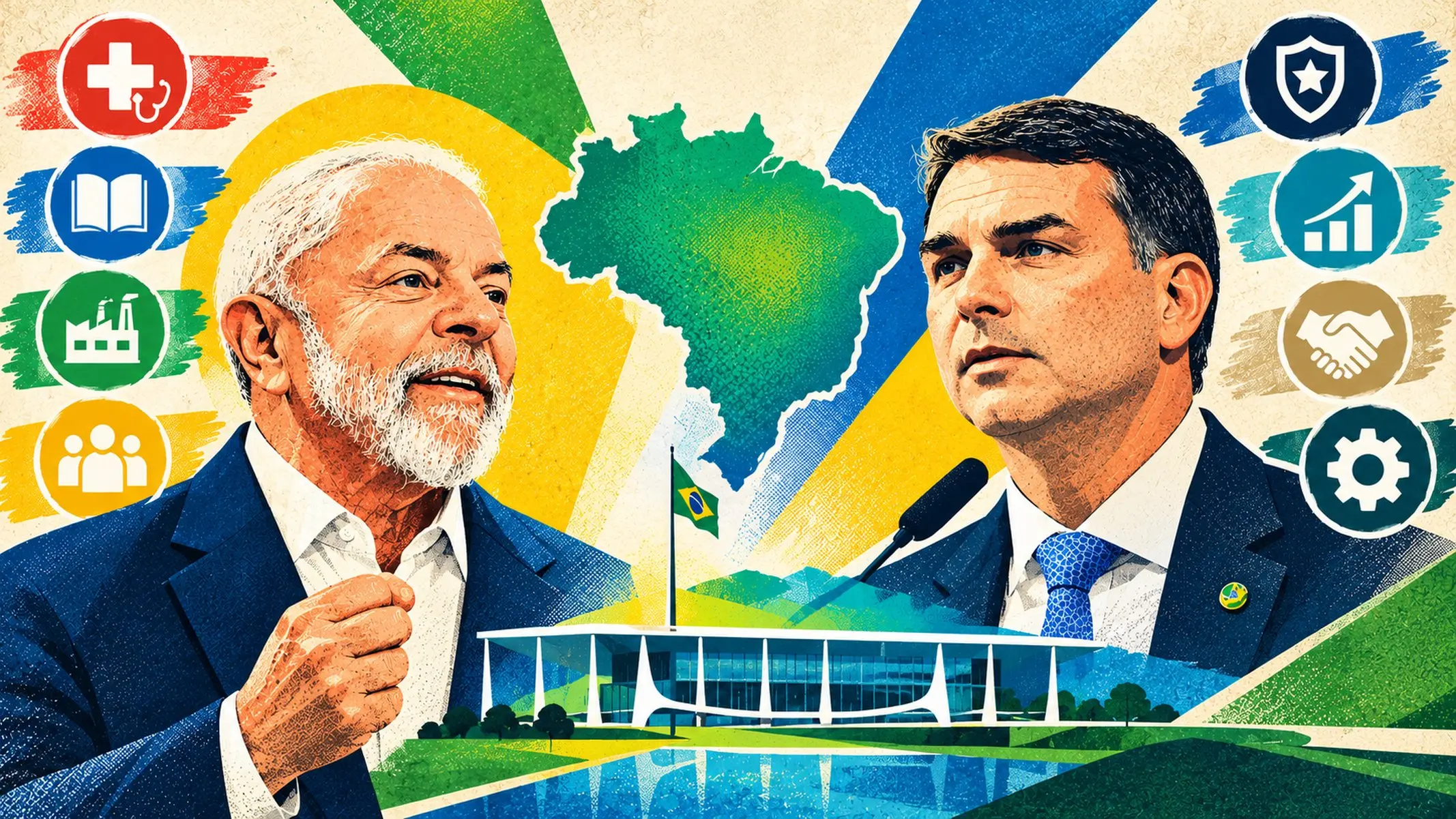Imagem ilustrativa de comparação entre propostas plano de governo de Lula e Flávio Bolsonaro