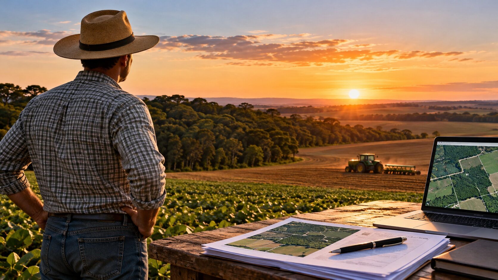Produtor rural acompanha a propriedade e planeja a próxima safra em um cenário de crescente exigência de regularidade ambiental. O Cadastro Ambiental Rural (CAR), a situação de eventuais embargos e a documentação da área podem influenciar o acesso ao crédito rural e exigem atenção antes da contratação do financiamento.
