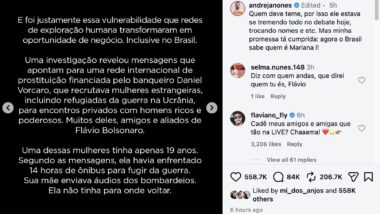 Postagem de André Janones tenta ligar falsamente Flávio Bolsonaro à exploração de ucranianas.