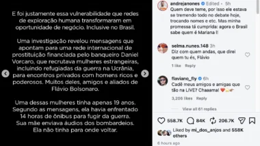 Postagem de André Janones tenta ligar falsamente Flávio Bolsonaro à exploração de ucranianas.