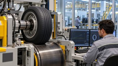 Testes de resistência ao rolamento ajudam a avaliar a eficiência e o desempenho dos pneus. Na fábrica da Dunlop, em Fazenda Rio Grande (PR), laboratório acreditado pelo Inmetro realiza ensaios técnicos para garantir a confiabilidade dos resultados.