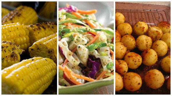 O corn on the cob (milho na brasa), o cole slaw (salada de repolho com vinhagrete) e as baked potatoes (batatas assadas) são os acompanhamentos mais tradicionais. / Foto: divulgação. O corn on the cob (milho na brasa), o cole slaw (salada de repolho com vinhagrete) e as baked potatoes (batatas assadas) são os acompanhamentos mais tradicionais. / Foto: divulgação.
