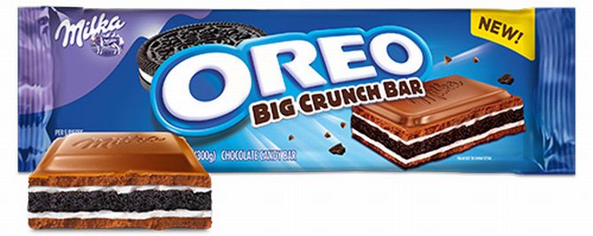 Barra de chocolate Milka com recheio de biscoito Oreo. Foto: Divulgação. Barra de chocolate Milka com recheio de biscoito Oreo. Foto: Divulgação.