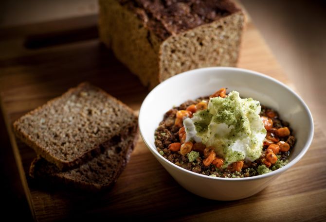 Rye bread and cold rye bread porridge with vanilla foam, sea buckthorn, tarragon sugar and caramelized rye from Meyers Bageri, in New York, Jan. 3, 2017. Riding a wave of interest in ancient grains, rye has recently been sprouting in many influential kitchens — in pasta, porridge, brownies and bread. (Francesco Sapienza/The New York Times) Rye bread and cold rye bread porridge with vanilla foam, sea buckthorn, tarragon sugar and caramelized rye from Meyers Bageri, in New York, Jan. 3, 2017. Riding a wave of interest in ancient grains, rye has recently been sprouting in many influential kitchens — in pasta, porridge, brownies and bread. (Francesco Sapienza/The New York Times)