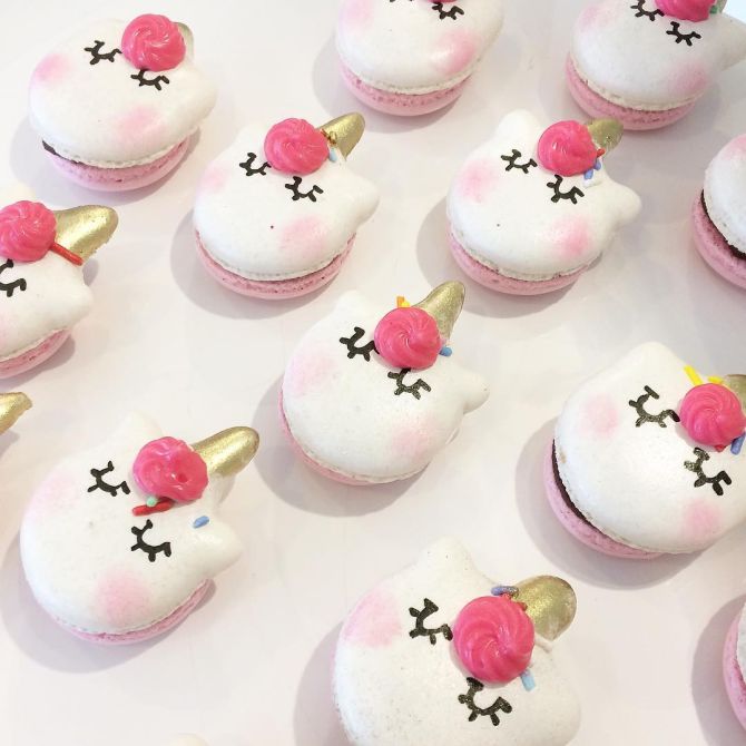 Os macarons em formato de unicórnio podem ser feitos de vários sabores. Foto: reprodução Instagram Os macarons em formato de unicórnio podem ser feitos de vários sabores. Foto: reprodução Instagram