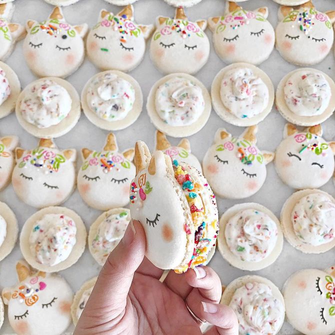 Na americana Mac Lab Bakery, os unicórnios viraram coloridos macarons. Foto: reprodução Instagram Na americana Mac Lab Bakery, os unicórnios viraram coloridos macarons. Foto: reprodução Instagram