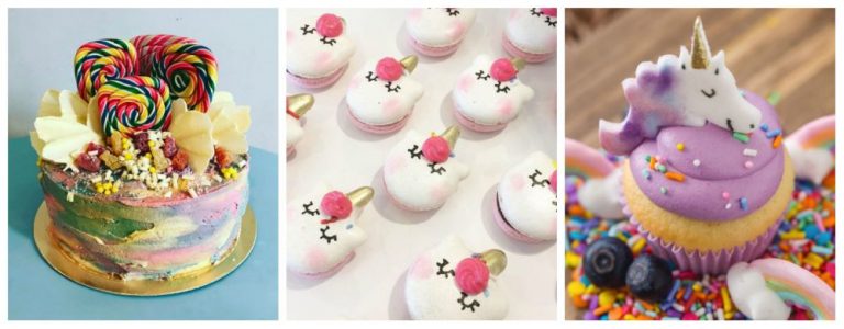 Bolo da Caramelodrama e macarons e cupcake da Goodies Bakery. Fotos: divulgação